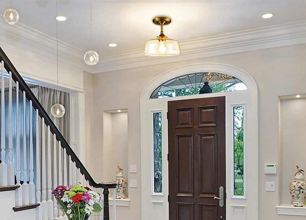 Modern Semi flush Ceiling Light glass ceiling lamp with gold finish