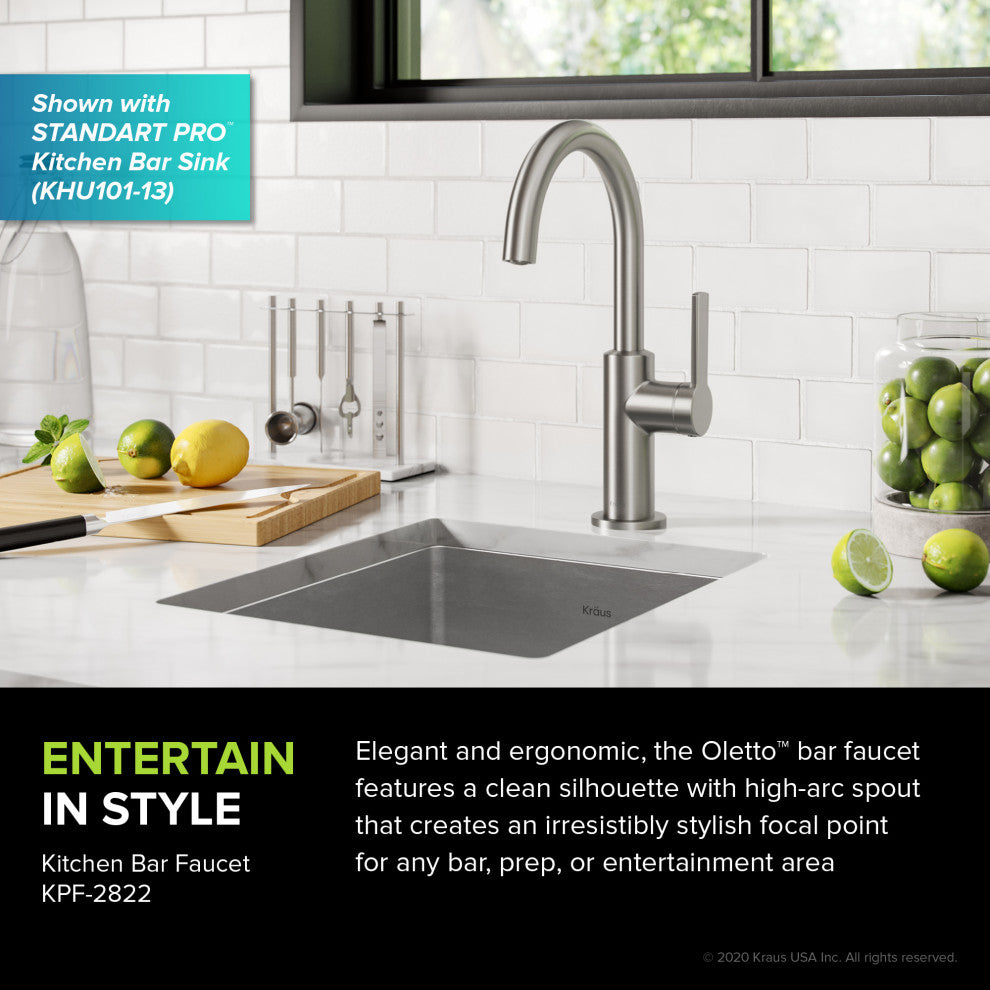 Oletto 1-Hole Kitchen Bar Faucet Spot Free SFS, Model KPF-2822SFS
