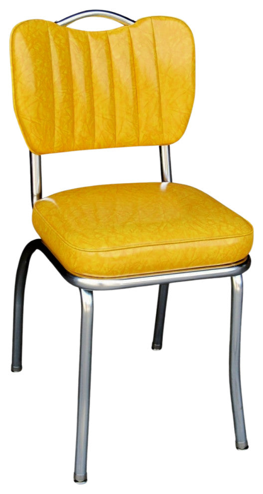 Retro Home Upholstered Handle Back Dining Chair, Cracked Ice Yellow