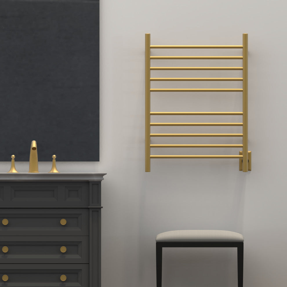 Radiant Hardwired/Plug-In Combo Towel Warmer, Satin Brass, Straight Bars