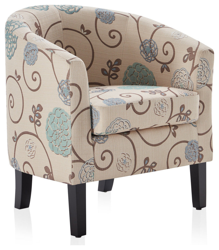 Modern Club Chair Barrel Design, Flower Print