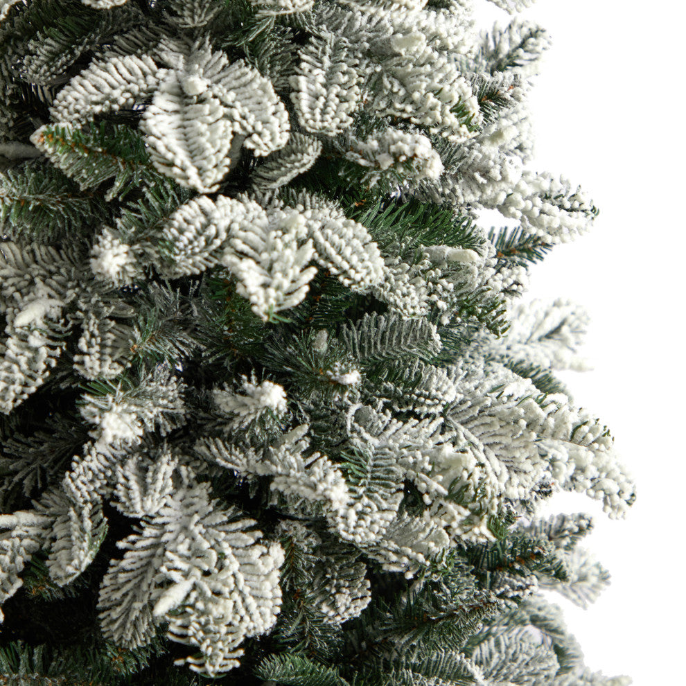 5' Flocked North Carolina Fir Faux Xmas Tree W/White Lights & Bendable Branches