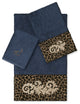 Linum Home Turkish Cotton April 3-Piece Embellished Towel Set, Midnight Blue