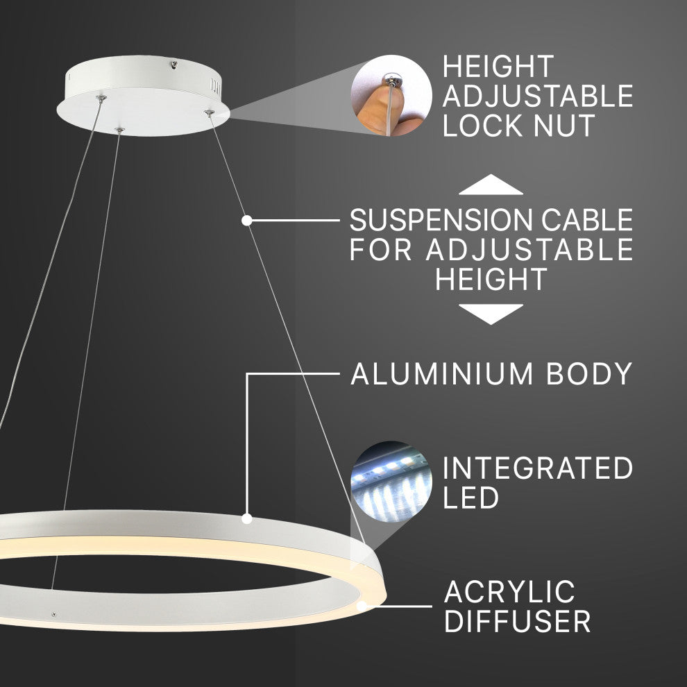 Baxter 1-Light Aluminum Integrated LED Hoop Pendant, Black