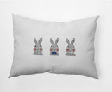 Bunny Triplets Easter Decorative Lumbar Pillow, Dark Cobalt Blue, 14x20"