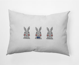 Bunny Triplets Easter Decorative Lumbar Pillow, Dark Cobalt Blue, 14x20"