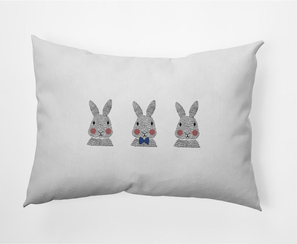 Bunny Triplets Easter Decorative Lumbar Pillow, Dark Cobalt Blue, 14x20"