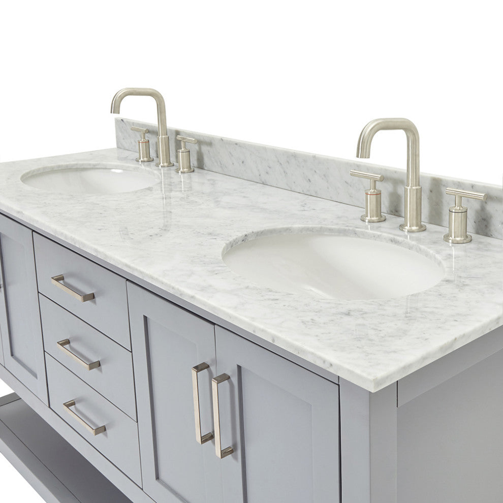 Magnolia 61" Oval Sinks Bath Vanity, 0.75" Carrara Marble