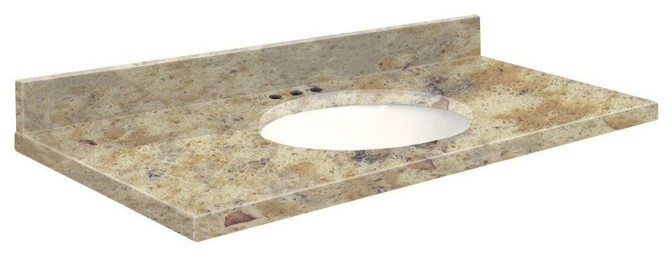 Quartz 43"x22" Vanity Top, White Bowl, Trail, 8" Centerset
