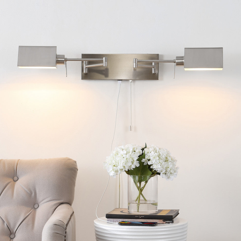 22" 1-Light Swing Arm Plug-In or Hardwired Iron LED Sconce With Pull-Chain