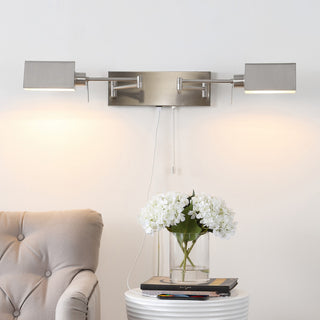 22" 1-Light Swing Arm Plug-In or Hardwired Iron LED Sconce With Pull-Chain