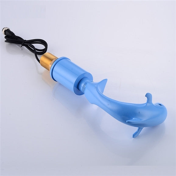 Austin Blue Painted Solid Brass Dolphin Shaped Automatic Touchless Sensor Faucet