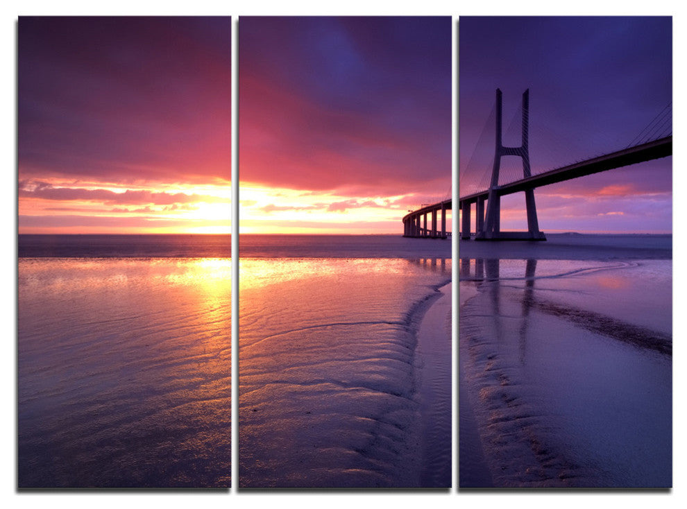 "Colorful Vasco Da Gama Bridge" Metal Wall Art, 3 Panels, 36"x28"