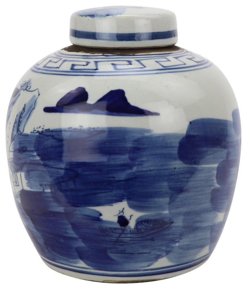 Blue & White Mini Jar Mountain Tree