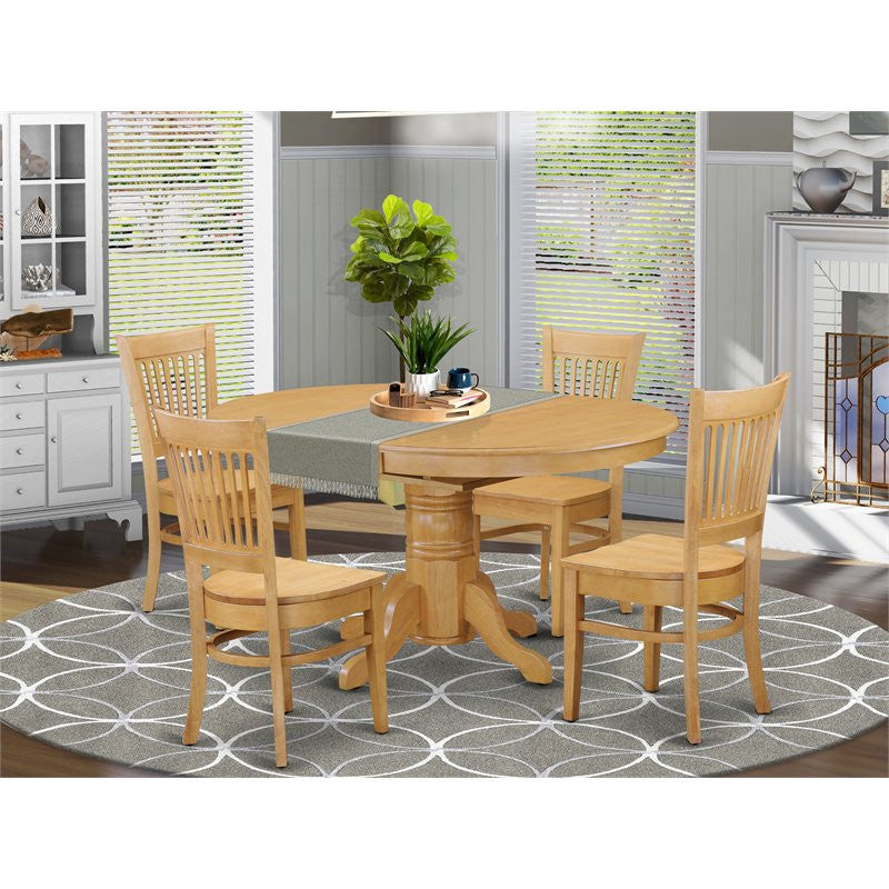 East West Furniture Avon 5-piece Dining Room Set with Table and 4 Chairs in Oak