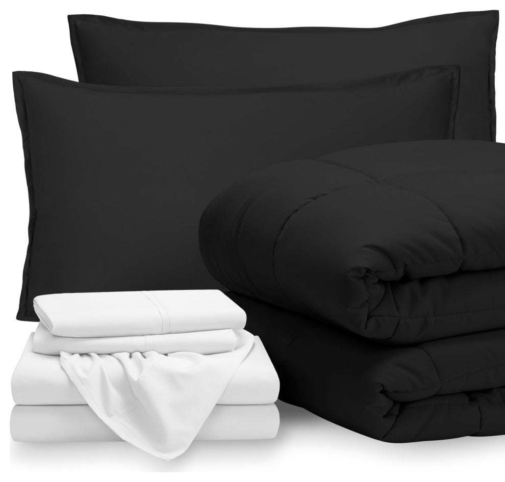 Bare Home 7-Piece Full & Full XL Bed-in-a-Bag, Black, White, Full