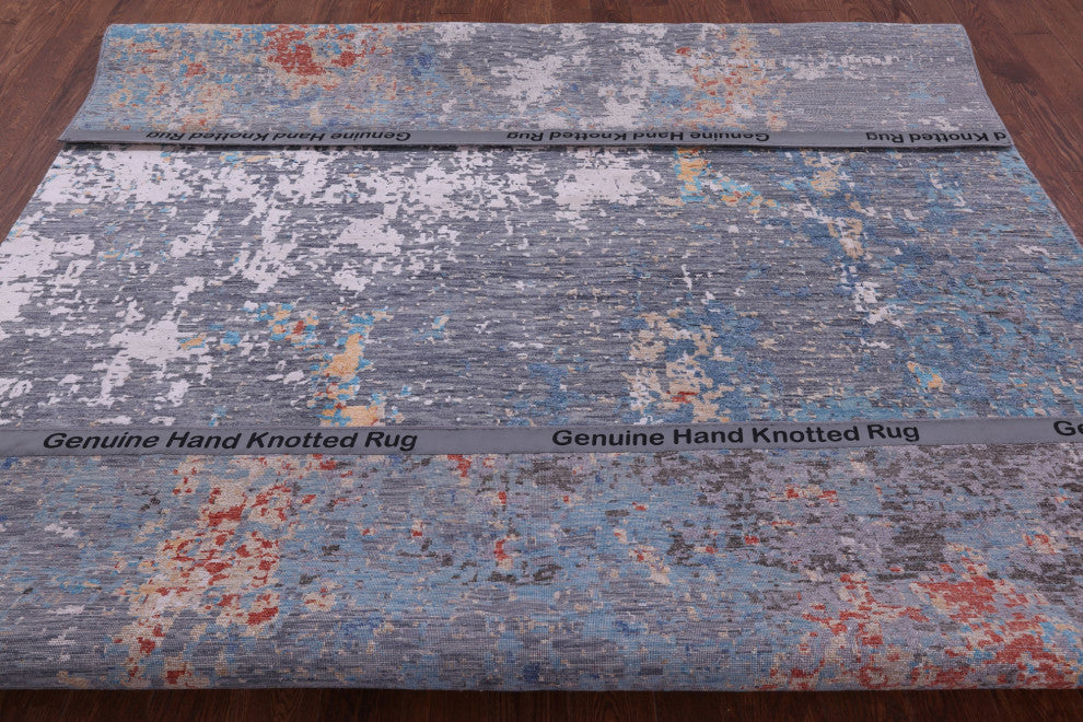 8' 2" X 10' 2" Hand-Knotted Abstract Wool & Silk Rug - Q13518