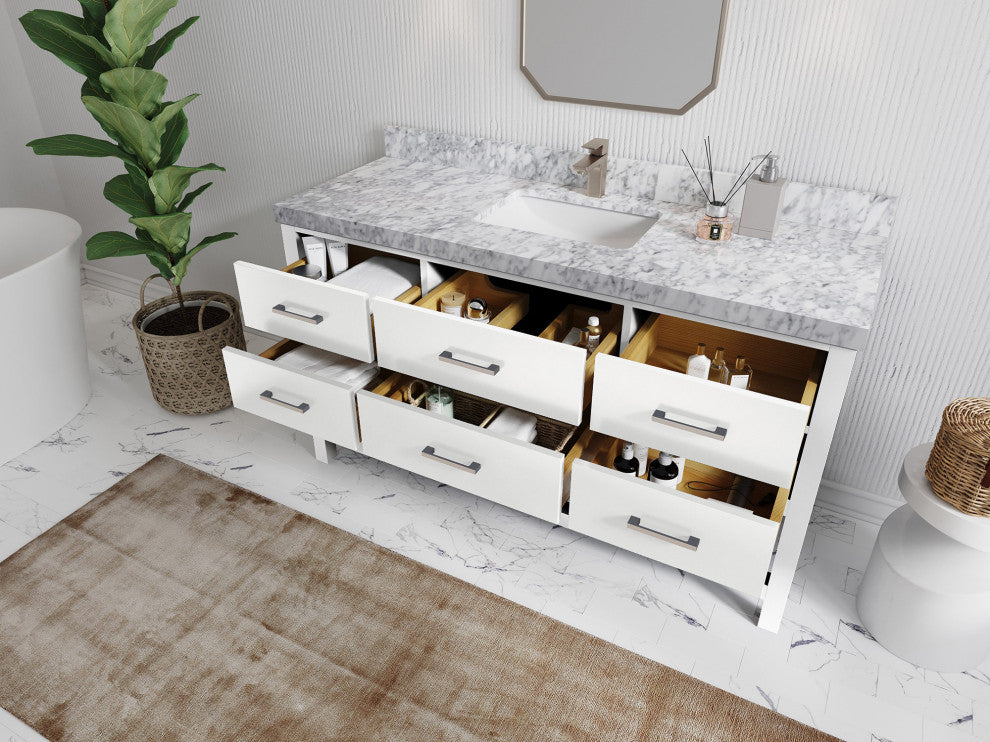 Parker 60 Single Sink Bathroom Vanity in White 2" Carrara Quartz