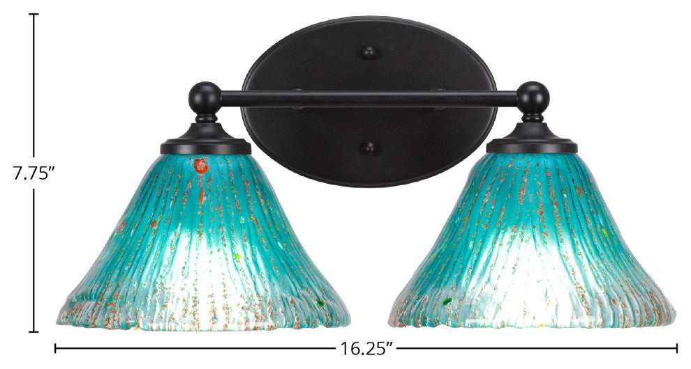 Capri 2-Light Bath Bar, Matte Black/Teal Crystal