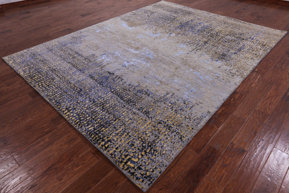 8' 1" X 10' 8" Wool and Silk Abstract Hand Knotted Rug Q7042