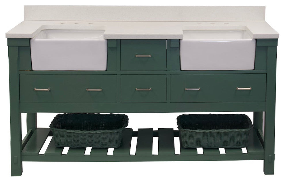Charlotte 72" Bathroom Vanity, Sage Green, Quartz