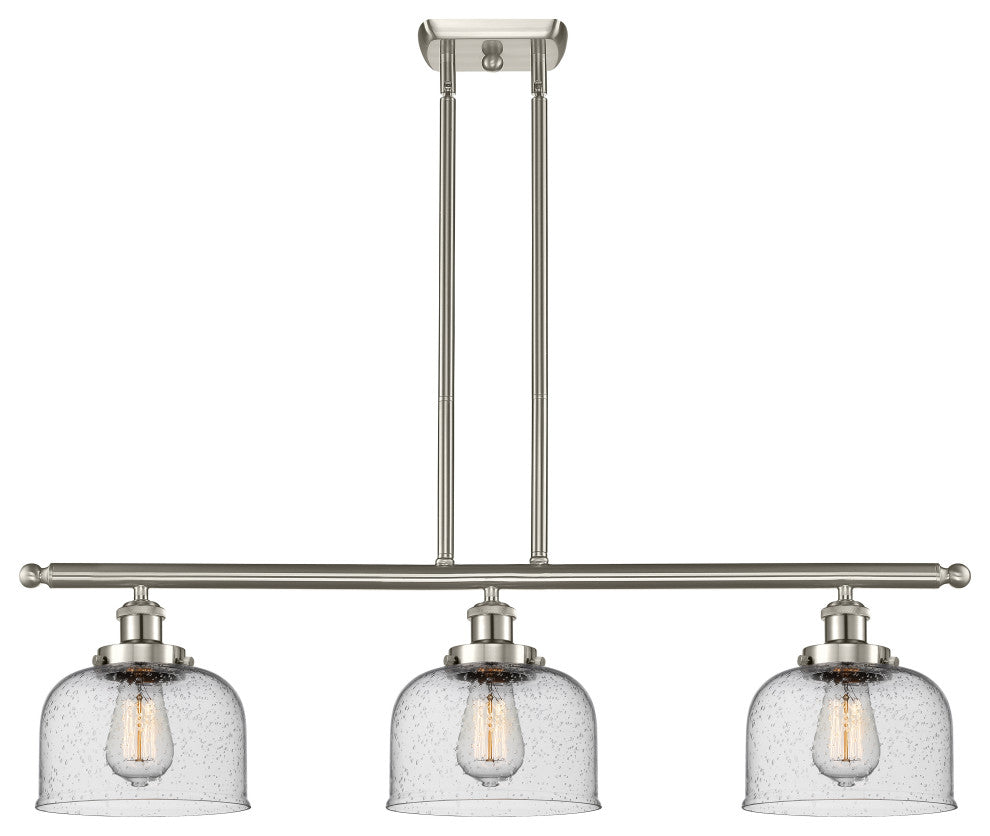 Large Bell 3-Light Island-Light, Brushed Satin Nickel, Seedy