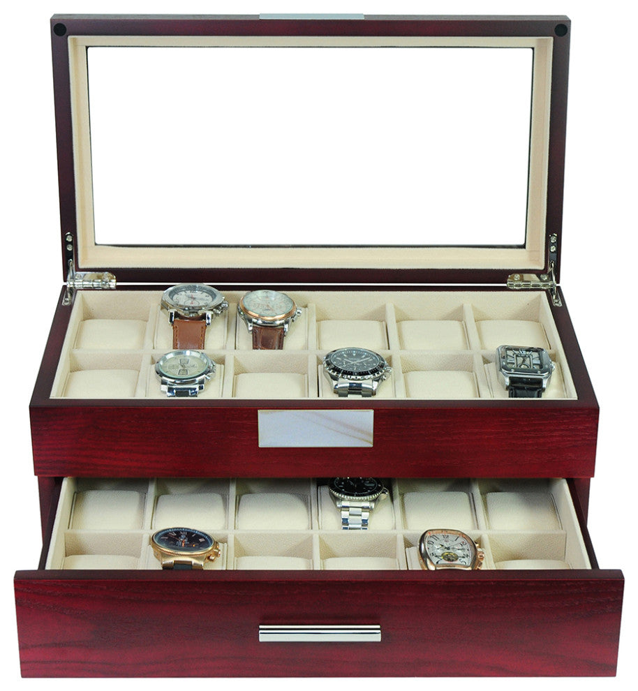 24 Oversized Extra Large Wood Watch Box Display Case Storage Jewelry Organizer