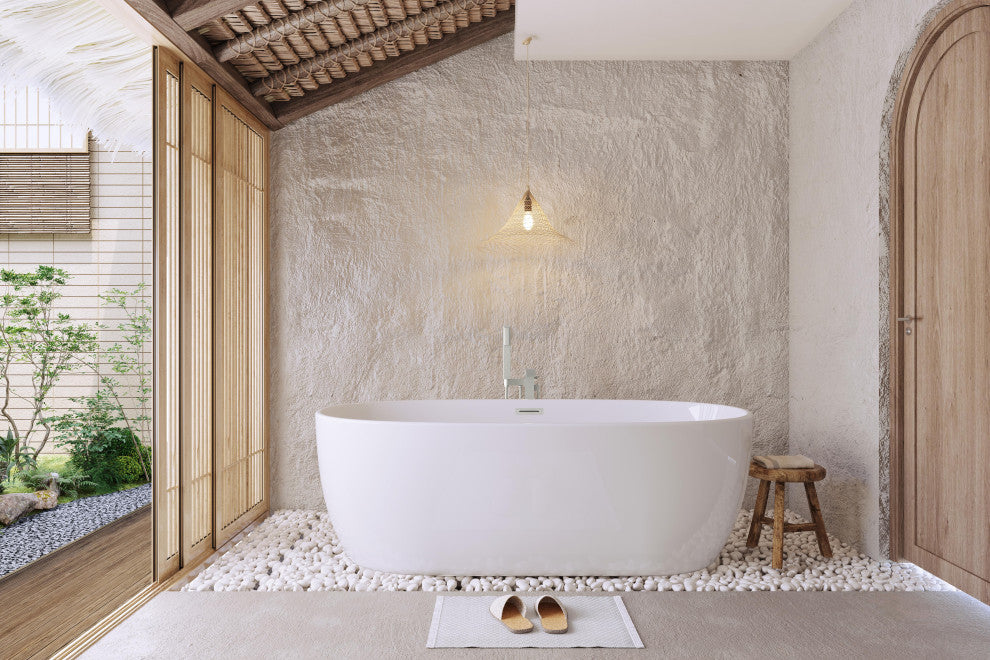 Aaron 77" Soaking Bathtub, Glossy White With Brushed Nickel Trim