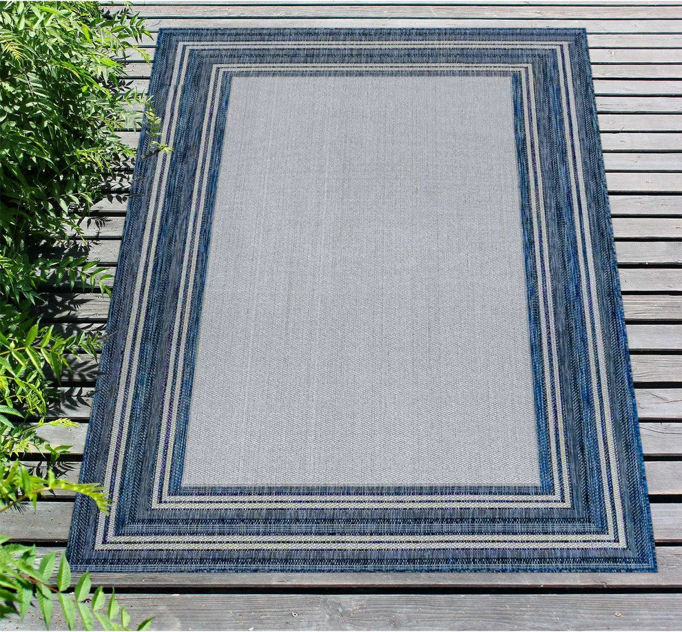 Carmel Multi Border Indoor/Outdoor Rug, Navy, 4'10"x7'6"