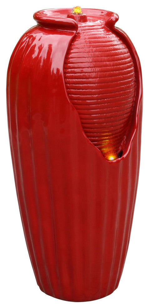 32" Glazed Floor Fountain with LED Light, Red