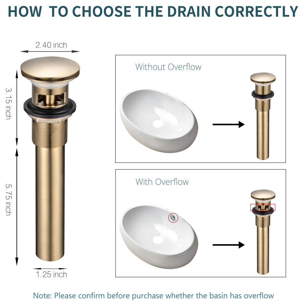 HEATGENE Bathroom Sink Drain, Pop Up Drain, Brushed Gold, With Overflow