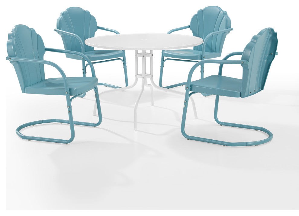Tulip 5-Piece Outdoor Dining Set, Pastel Blue Satin