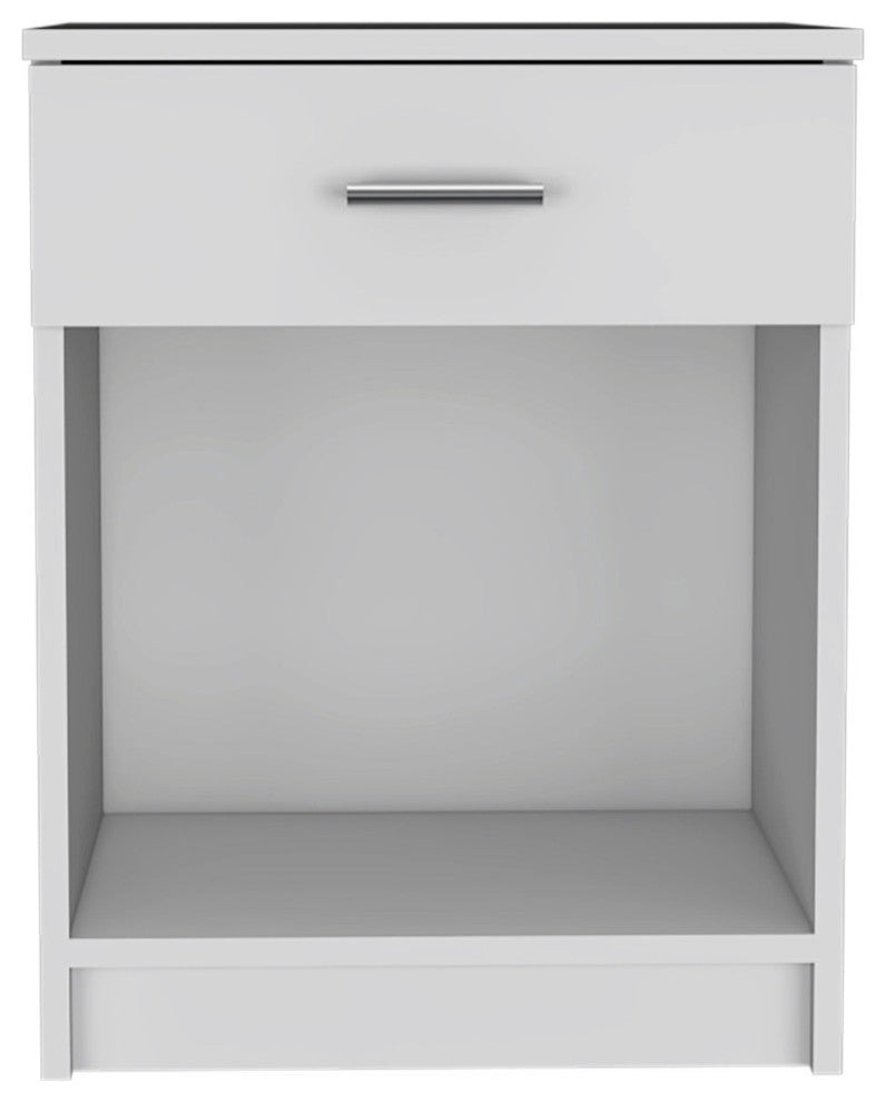 FM FURNITURE Pictor Bedroom Nightstand, with One Drawer, Lower Shelf - White