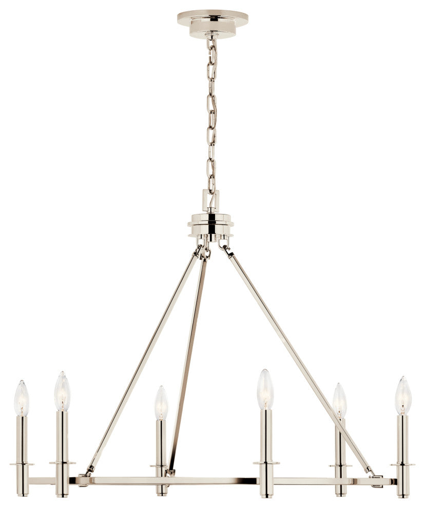 Carrick Chandelier, Black, Polished Nickel, 6 Light
