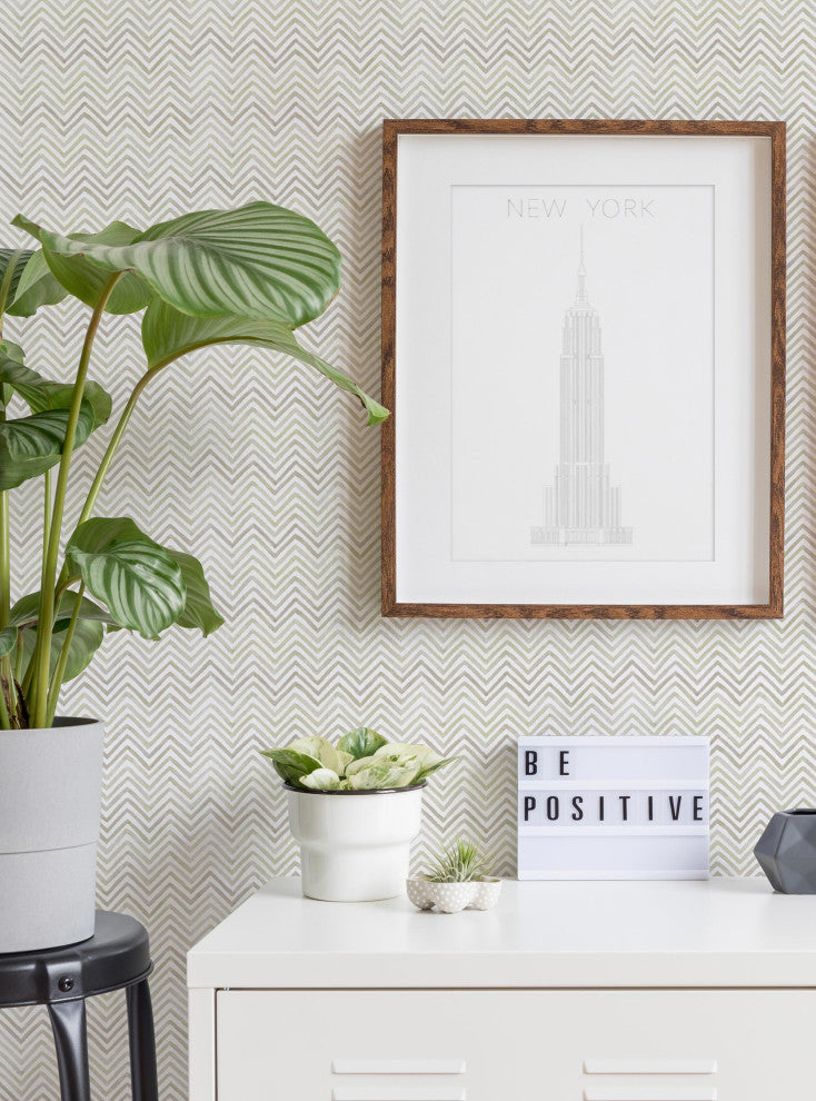 Watercolor Chevron Peel and Stick Vinyl Wallpaper, Olive Brown, 24"w X 108"h