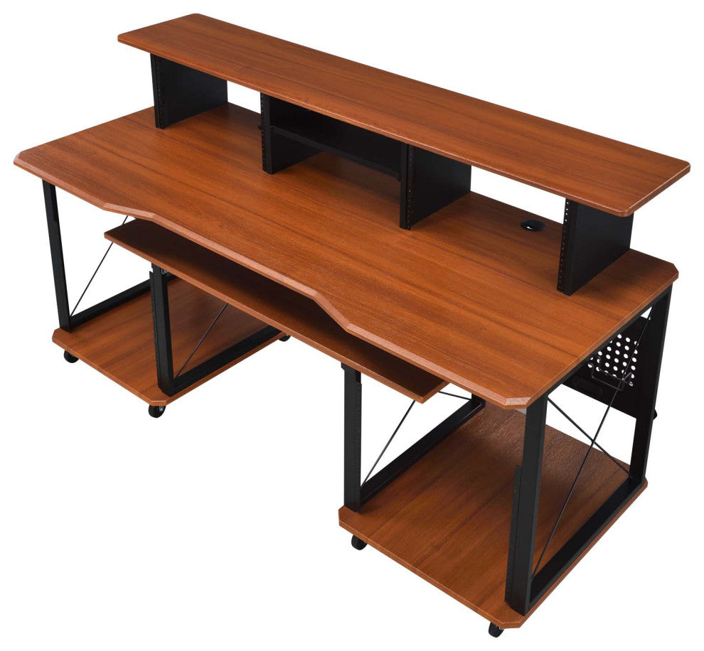 Metal and Wooden Music Desk With Wheels, Cherry