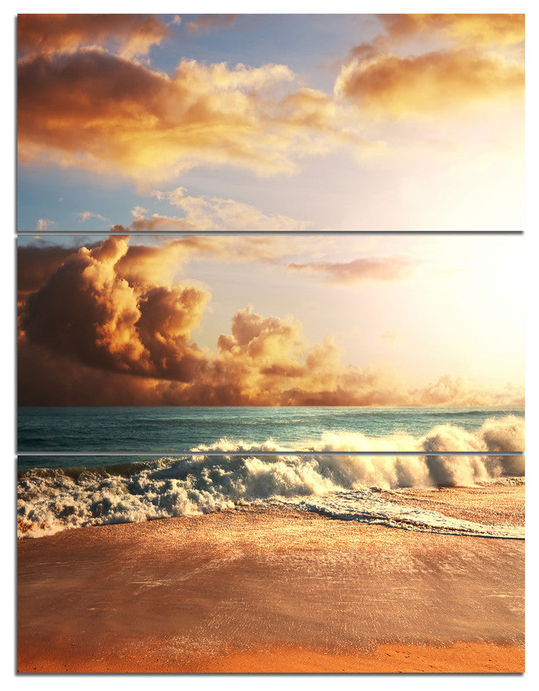 "Fast Moving Dark Clouds Over Beach" Beach Metal Wall Art, 3 Panels, 28"x36"