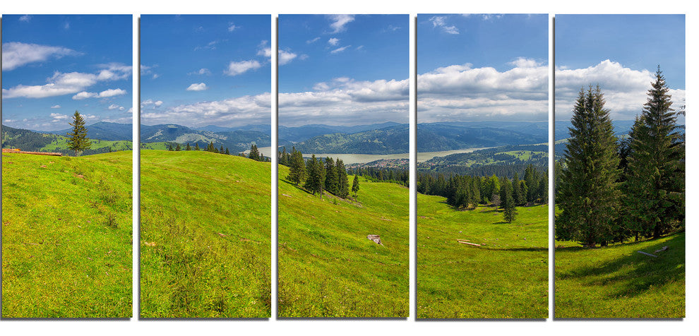 Summer in Ceahlau Mountains, Landscape Canvas Art Print, 60"x28", 5 Panels