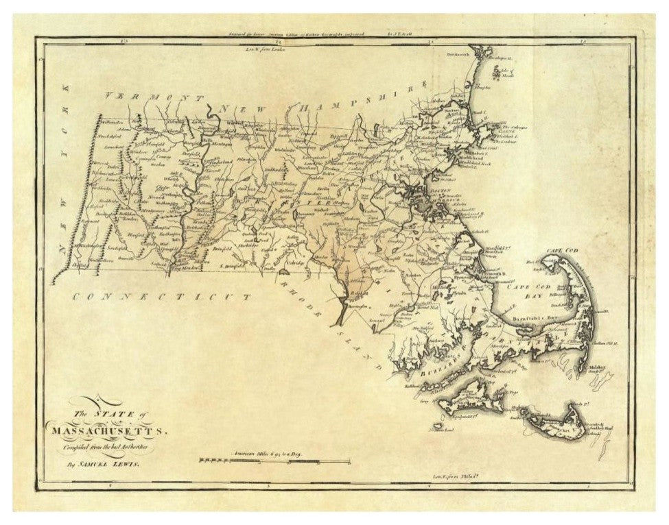 "State of Massachusetts, 1795" Digital Paper Print by Mathew Carey, 32"x25"