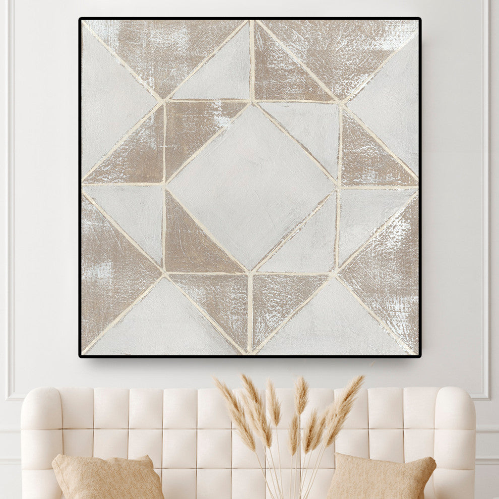 "Geometric Veil I" Oversized Framed Canvas, 45" x 45"