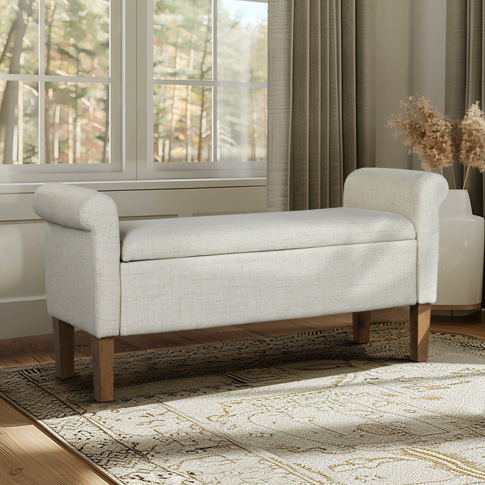 510 Design Aubrey Upholstered Storage Bench, Natural, Bench