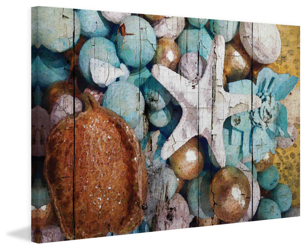 "Blue and Gold Shell Decor" Print on Canvas by Irena Orlov