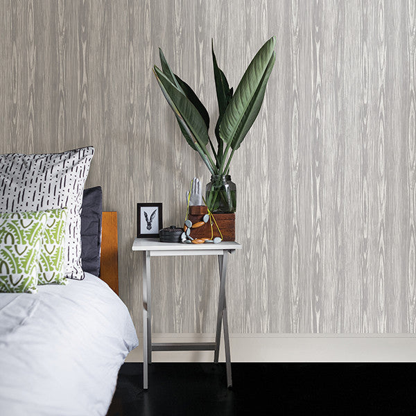 Modern Monochromatic Wood Pattern Wallpaper, Dove Gray, Sample