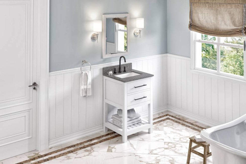 Wavecrest Contemporary White 24" Vanity, Boulder Cultured Marble Vanity Top
