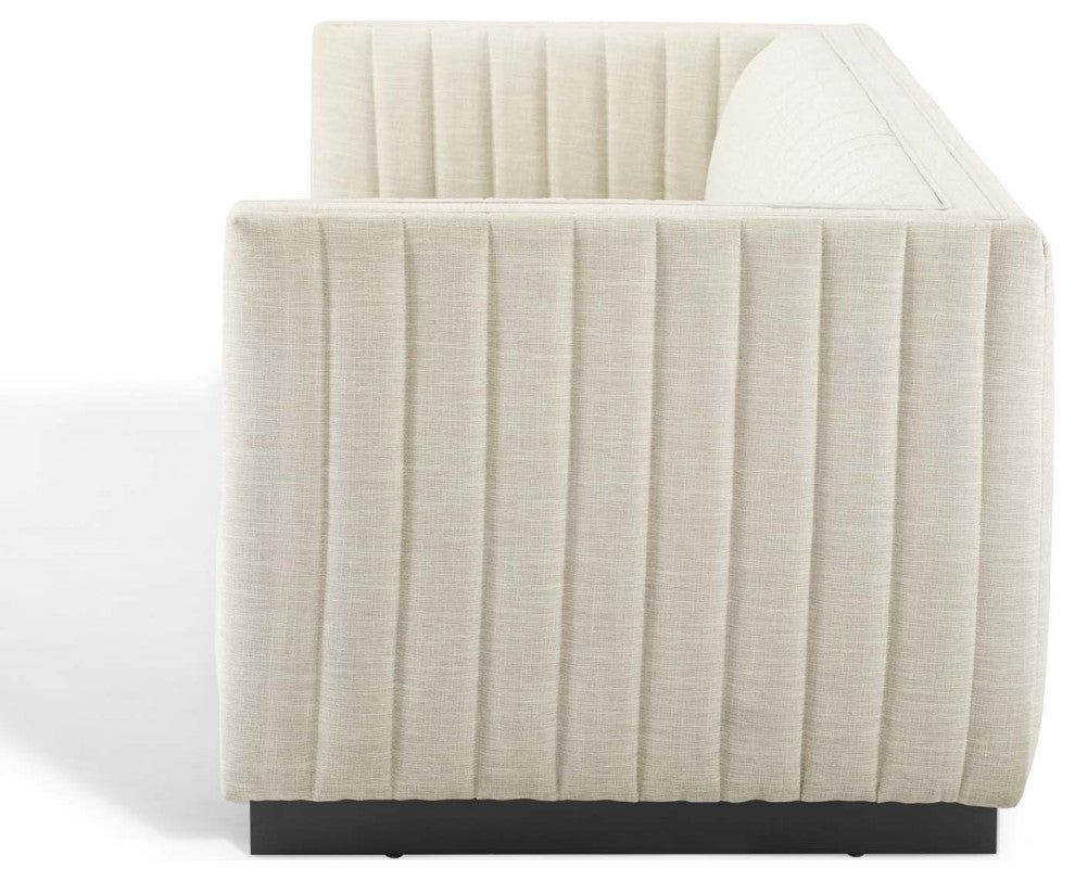 Tufted Sofa, Fabric, Beige, Modern, Living Lounge Room Hotel Lobby Hospitality