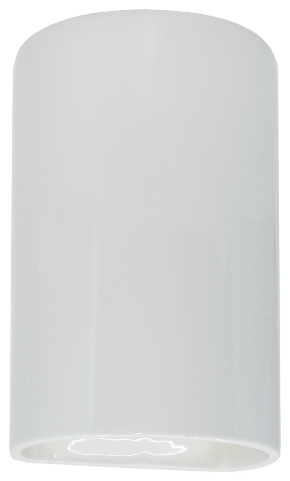 Ambiance LED Outdoor Small Ceramic Cylinder Wall Sconce with Open Top & Bottom, Gloss White/Gloss White