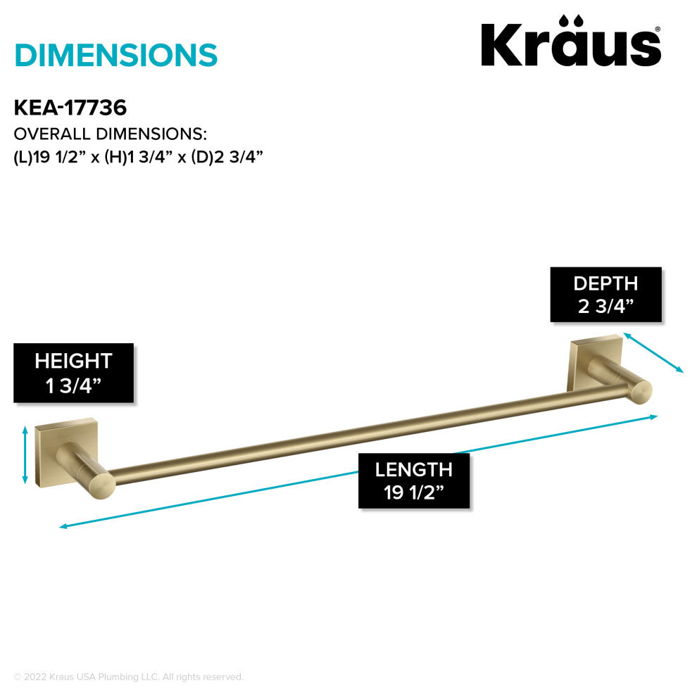 Ventus Bathroom 18" Towel Bar, Brushed Gold