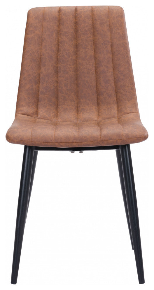 Set of Two Brown Faux Leather Channel Scoop Dining Chairs