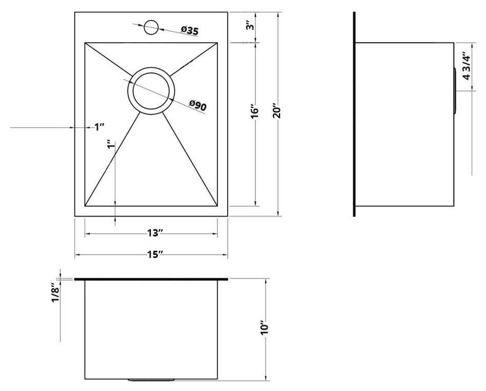 Ruvati RVH8110 15x20" Drop-in Topmount Stainless Steel Bar Prep Sink