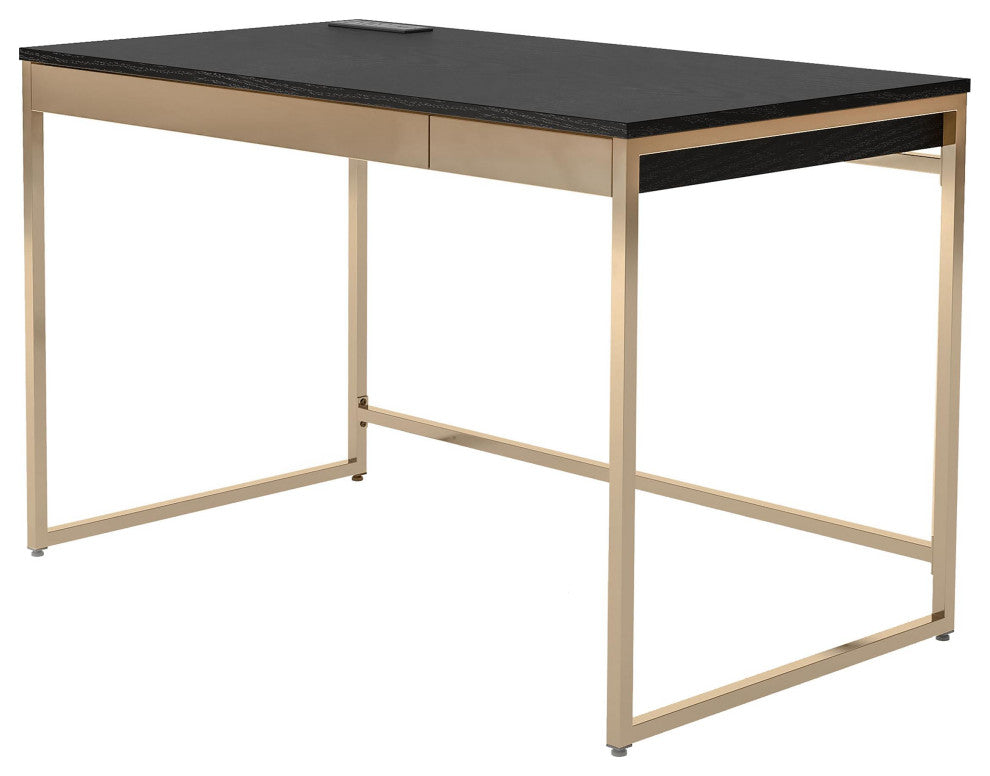 Furniture of America Abair Metal Writing Desk with USB Port in Black